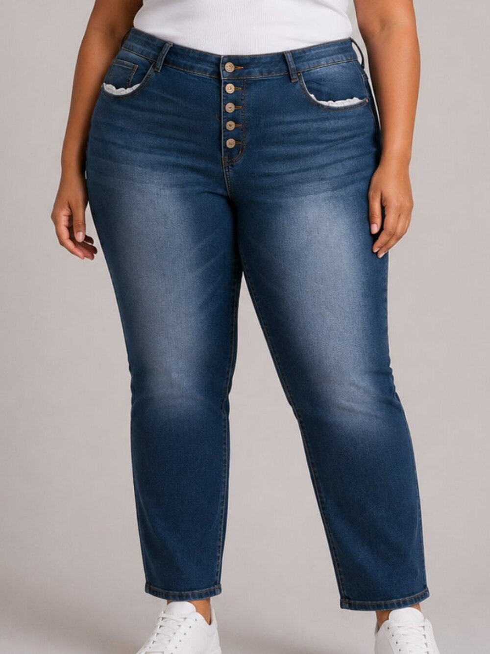 Honey & Bristle Premium Denim Jeans 18W Button Fly Cropped Medium Wash